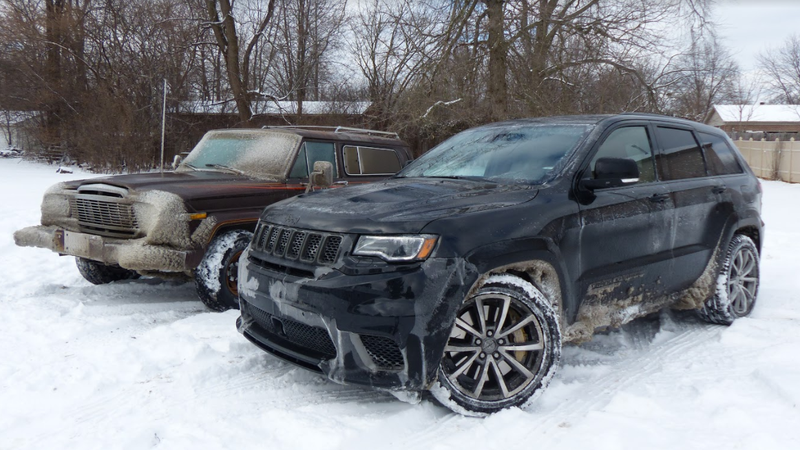 Illustration for article titled Towing An Old Jeep Through An Ice Storm With A 707 HP Jeep Grand Cherokee Trackhawk Was Truly Terrifying
